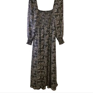 Women's Opt Black Floral Dress Peasant Cottagecore Coquette Feminine Sz Medium